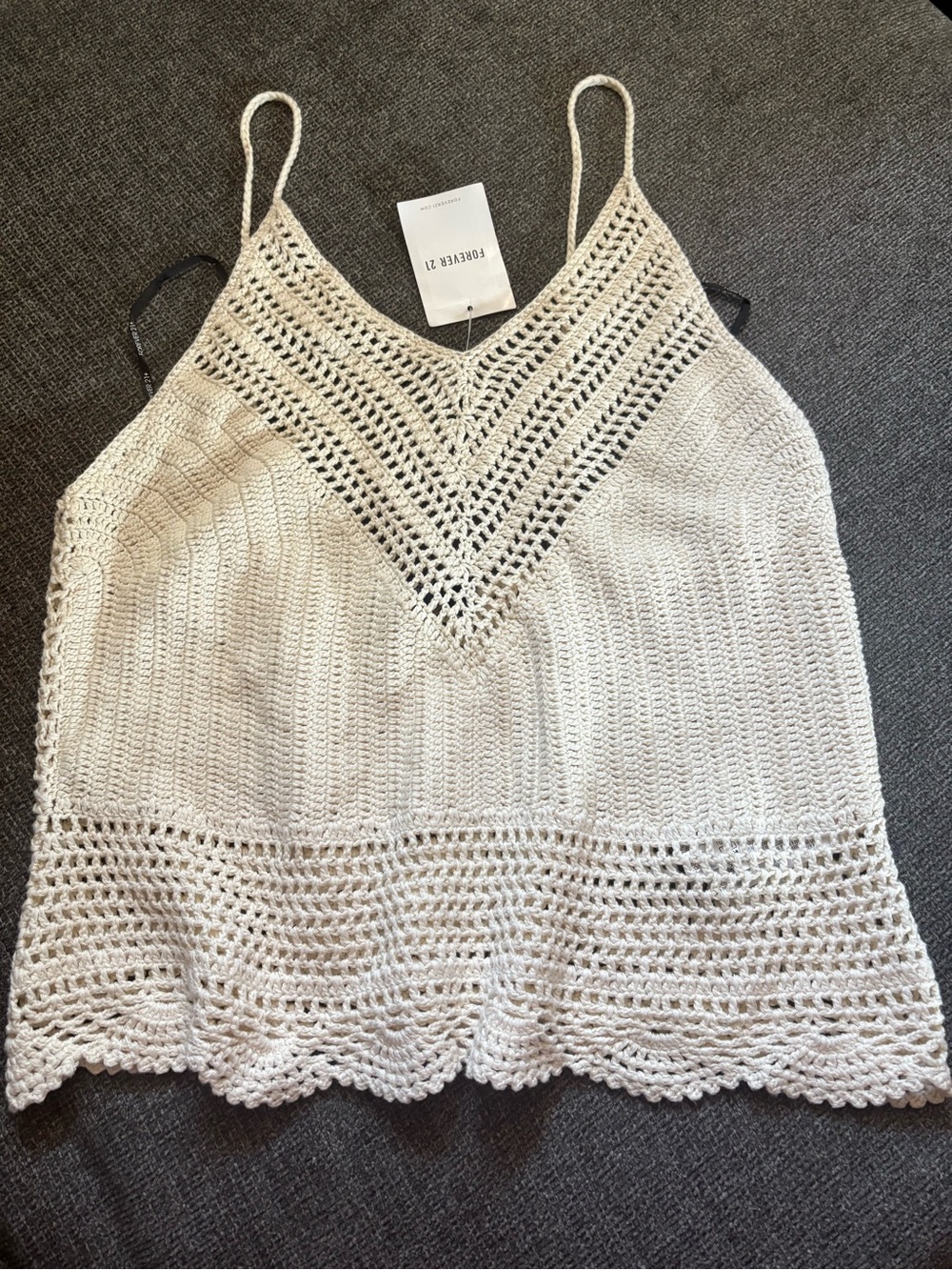 Forever 21 Cream Crochet V-Neck Cami